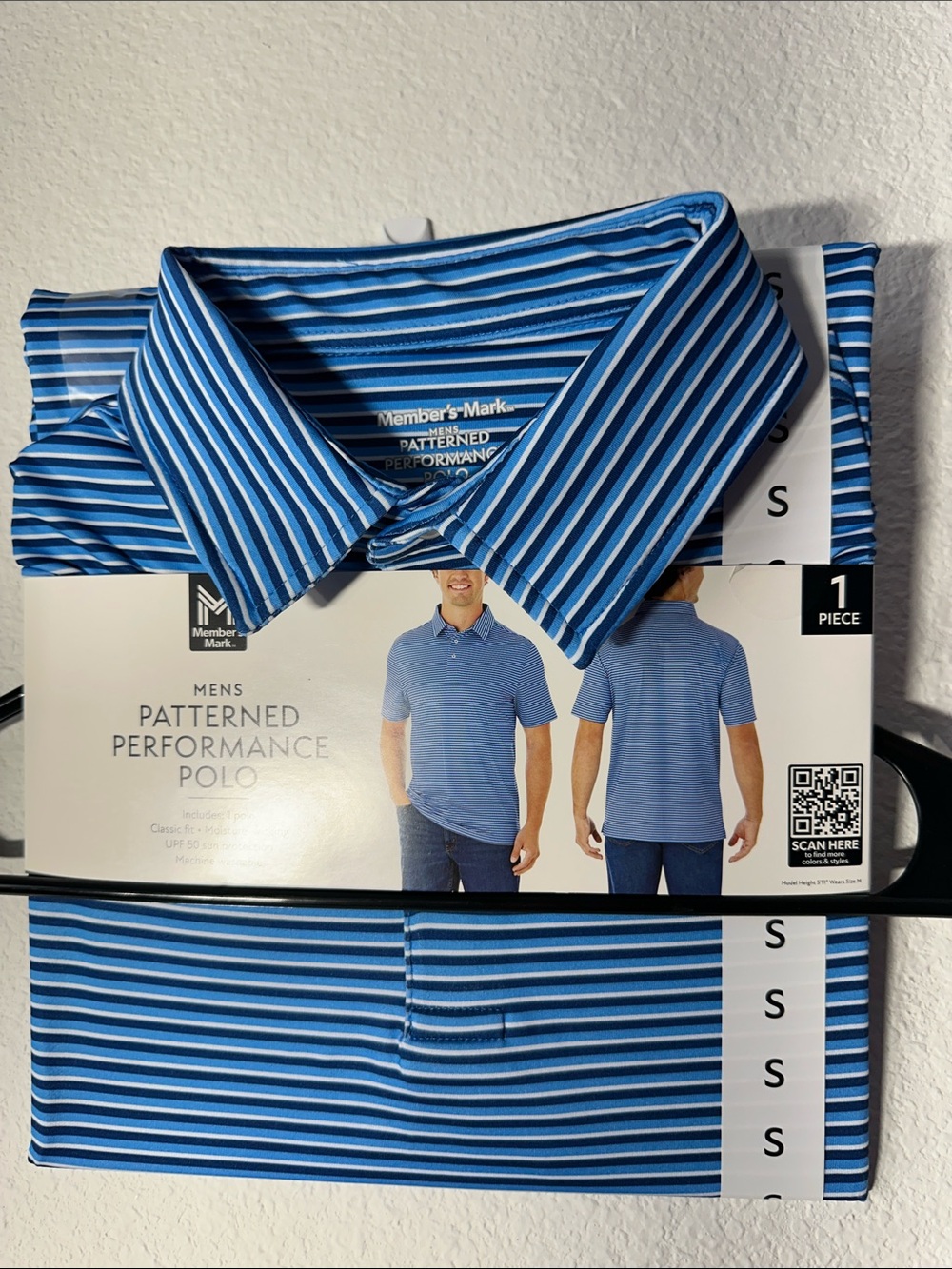 Member’s Mark Blue Striped Performance Polo - Men's
